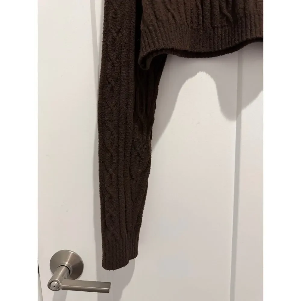 Alo Yoga Cable Knit Cropped Winter Bliss Sweater Espresso Size XS Cozy